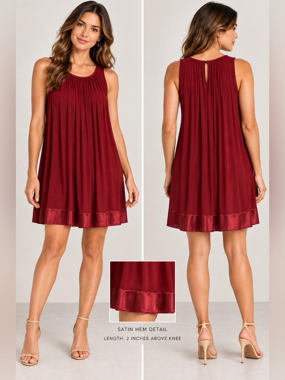 Sleeveless Pleated Red Women's party dress